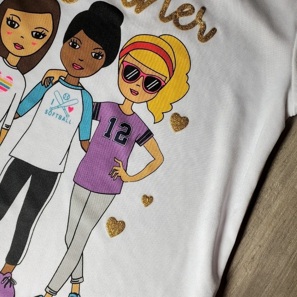 bcg girls size xs 6-6x white and gold shimmery t-shirt nwot